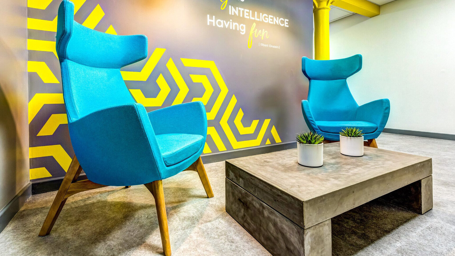 Connection Mae High Back Lounge Armchairs With Four Leg Base Blue Upholstery In Lounge Setting