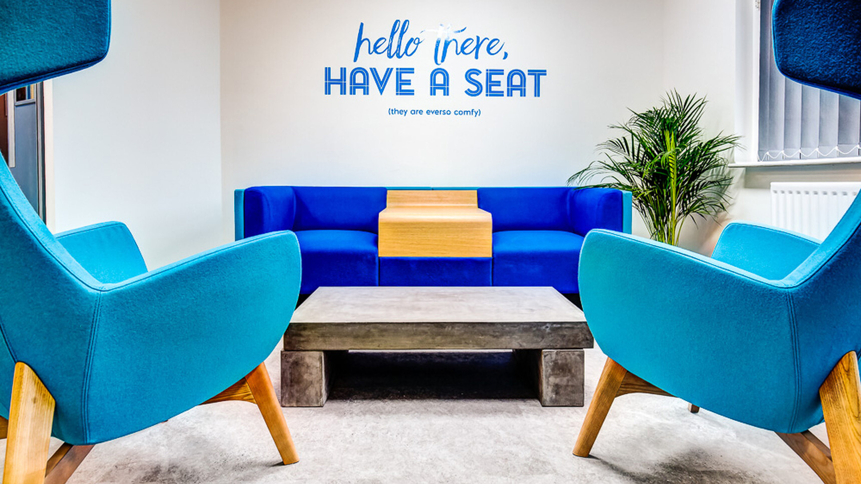 Connection Mae High Back Lounge Armchairs With Four Leg Base Blue Upholstery In Lounge Environment