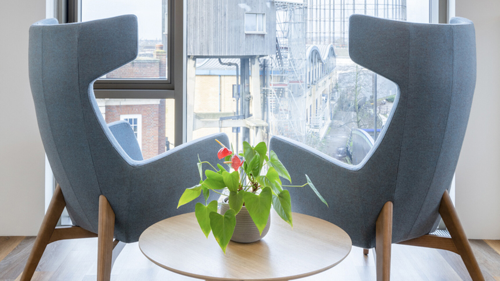 Connection Mae High Back Lounge Armchairs With Four Leg Base Light Blue Upholstery Family Image