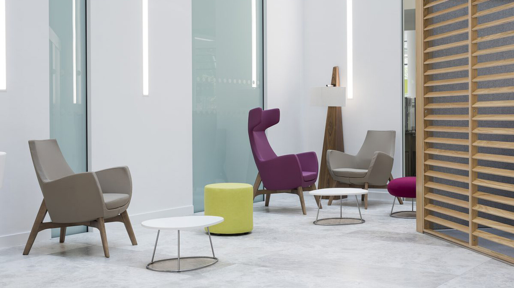 Connection Mae High Back Lounge Armchairs With Four Leg Base In Office Setting With Medium Back Chairs