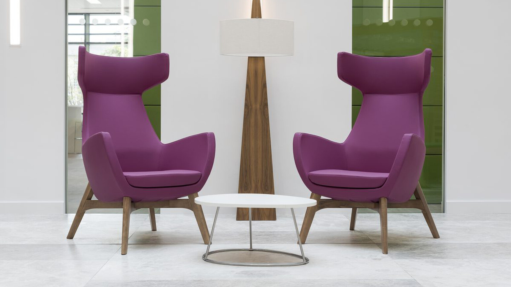 Connection Mae High Back Lounge Armchairs With Four Leg Base Purple Upholstery Family Image