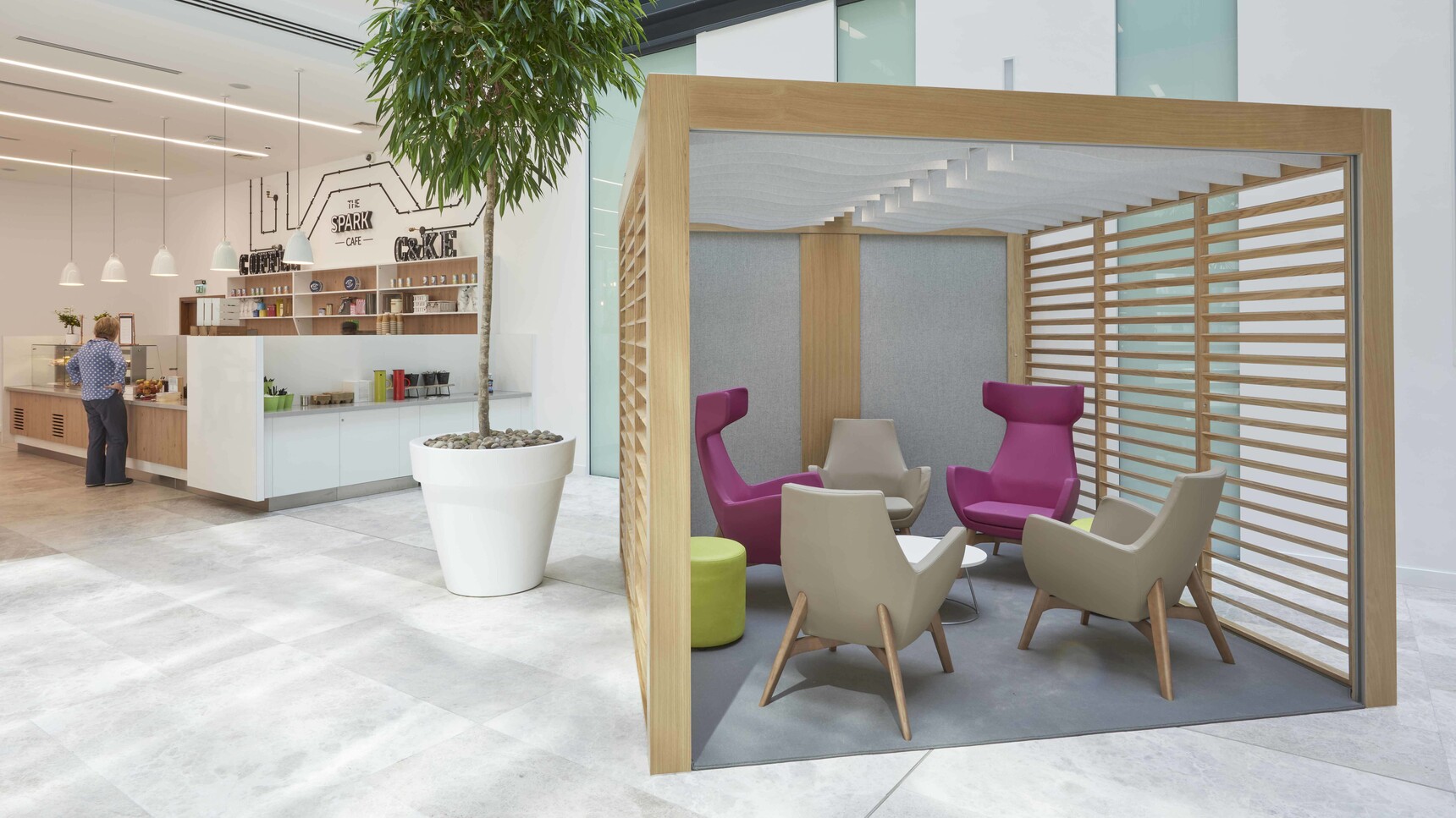 Connection Mae High Back Lounge Armchairs With Four Leg Base In Office Setting