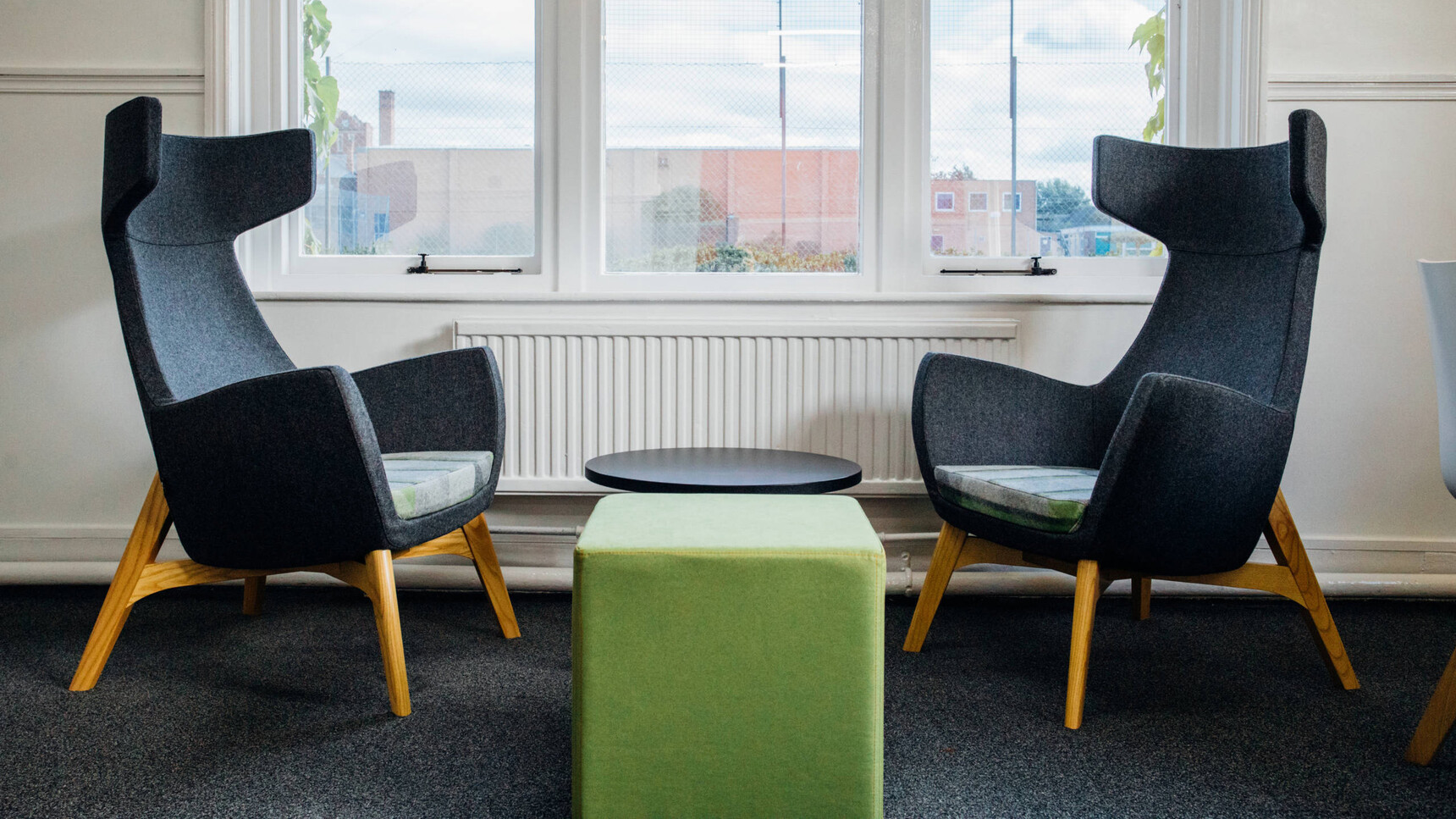 Connection Mae High Back Lounge Armchairs With Four Leg Base Dark Grey Upholstery Family Image