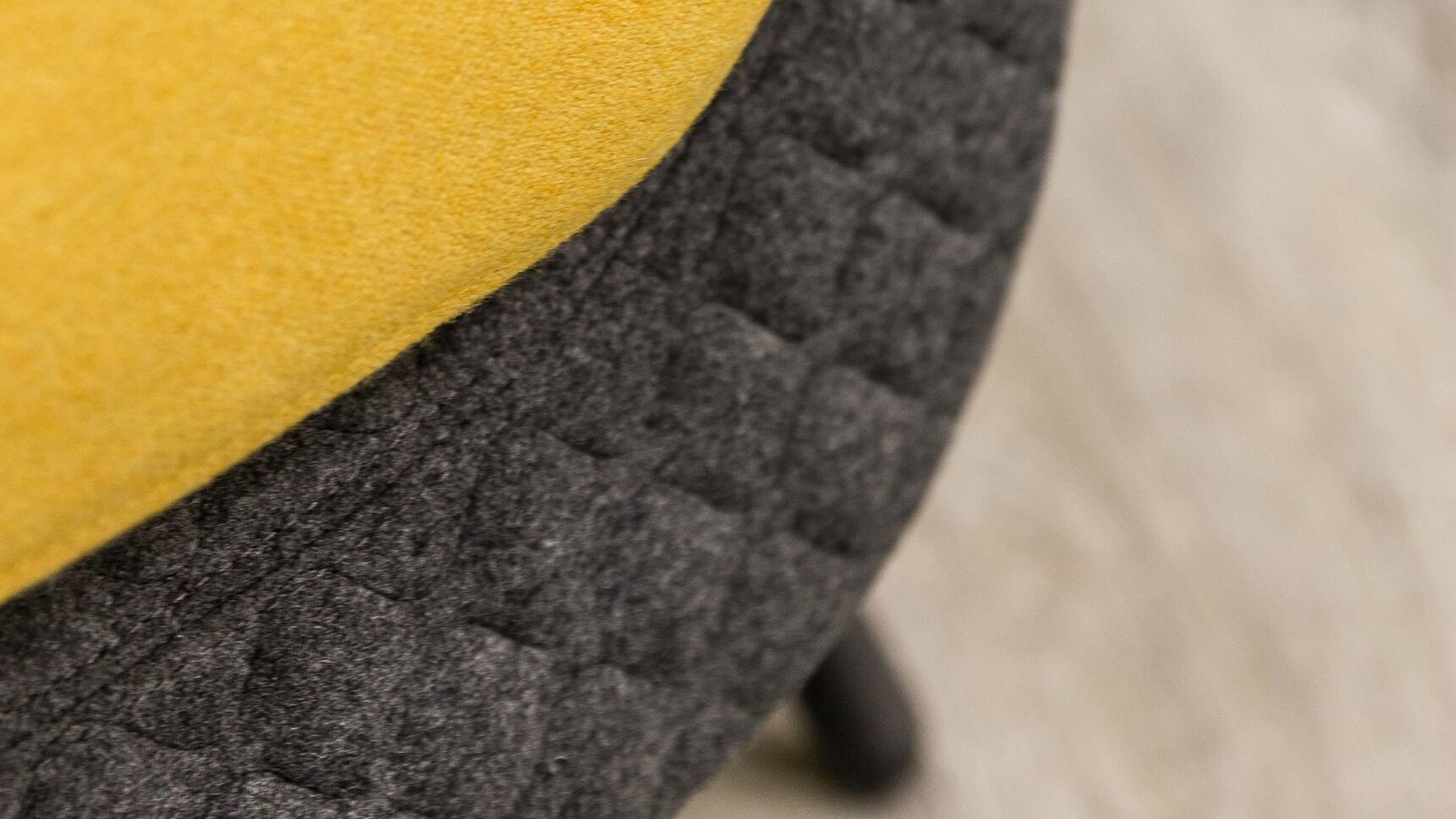 Connection Muse High Back Privacy Booth With Metal Base Yellow Seat Grey Upholstery Detail Image