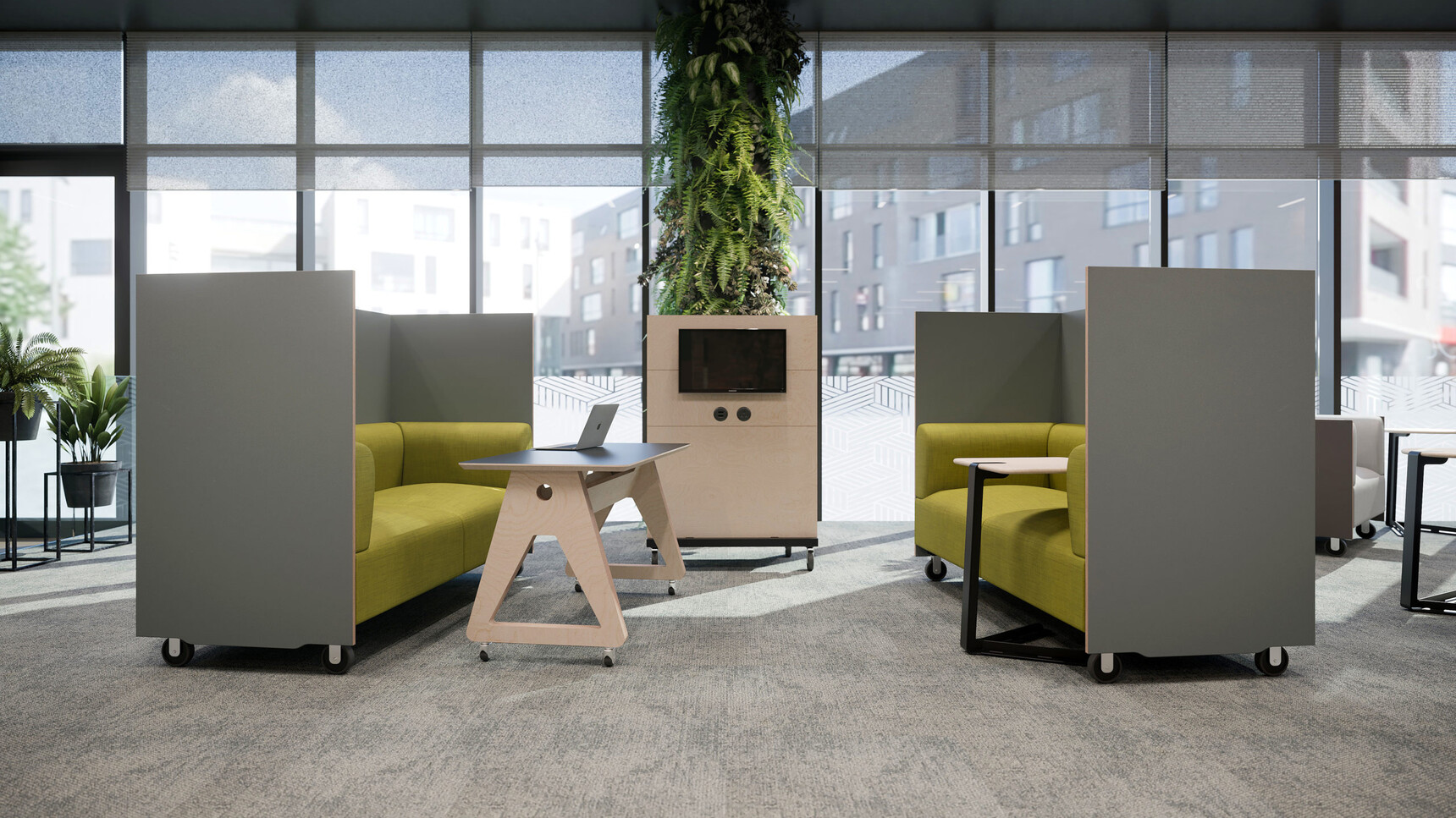 Connection Nomad High Back Booth Sofas On Castors In Office Setting