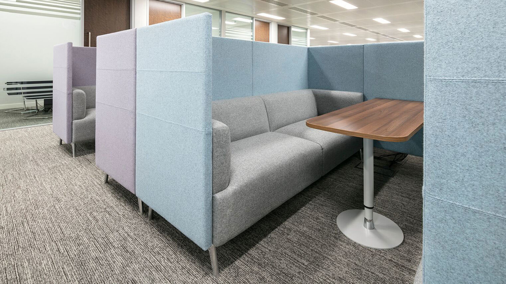 Connection Tryst Open Ended High Back Media Booths In Various Colour Upholsteries In Office Setting