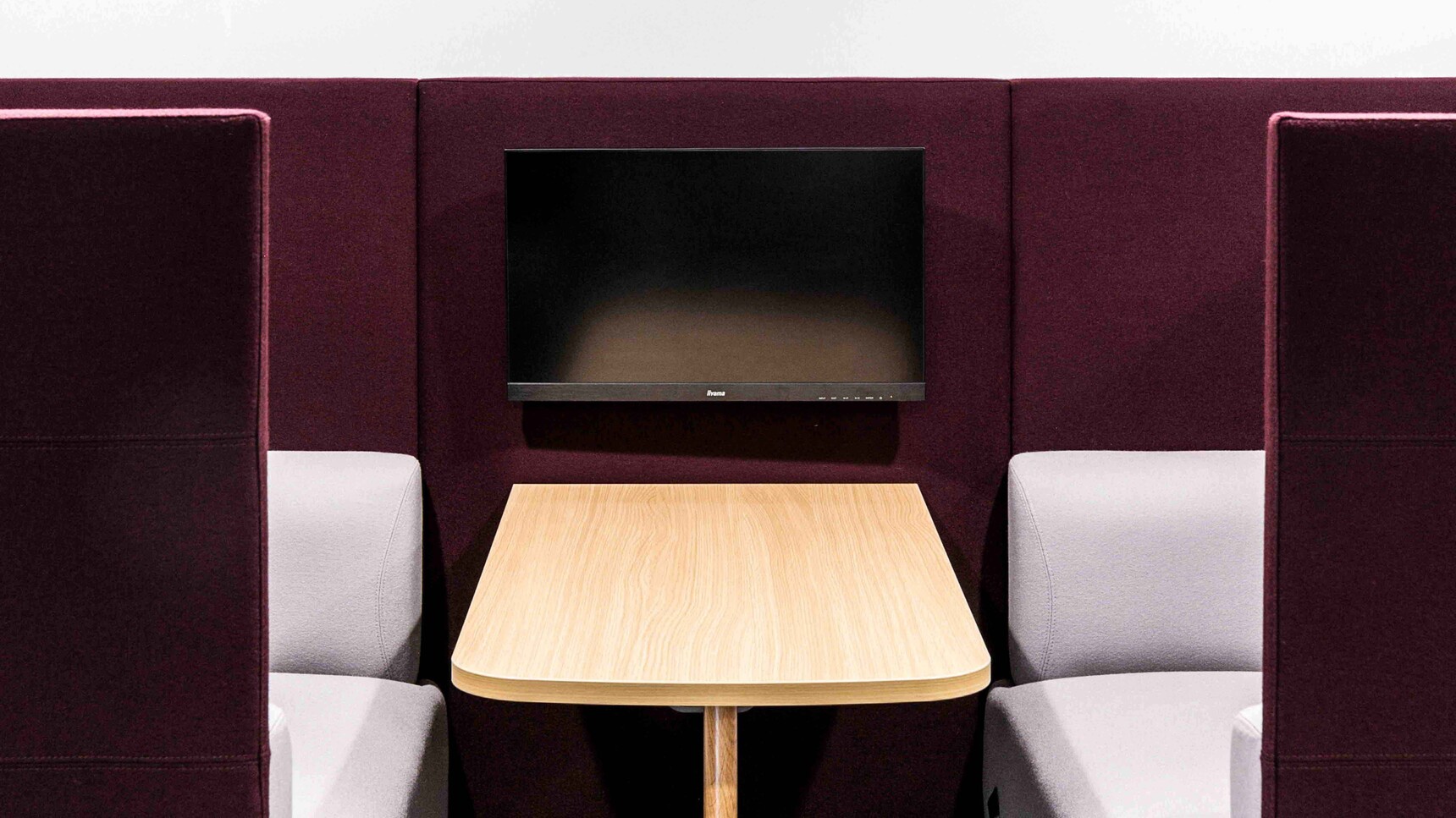 Connection Tryst Open Ended High Back Media Booth Purple Upholstery Detail Image