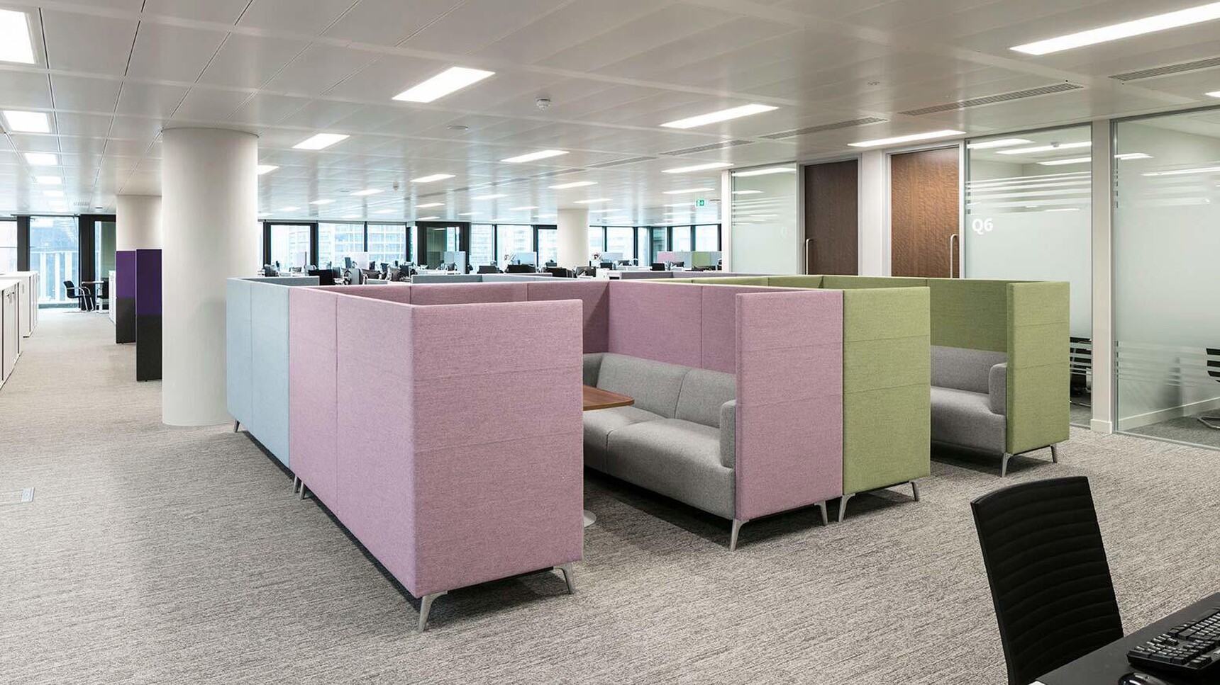 Connection Tryst Open Ended High Back Media Booths Pastel Upholsteries In Office Environment