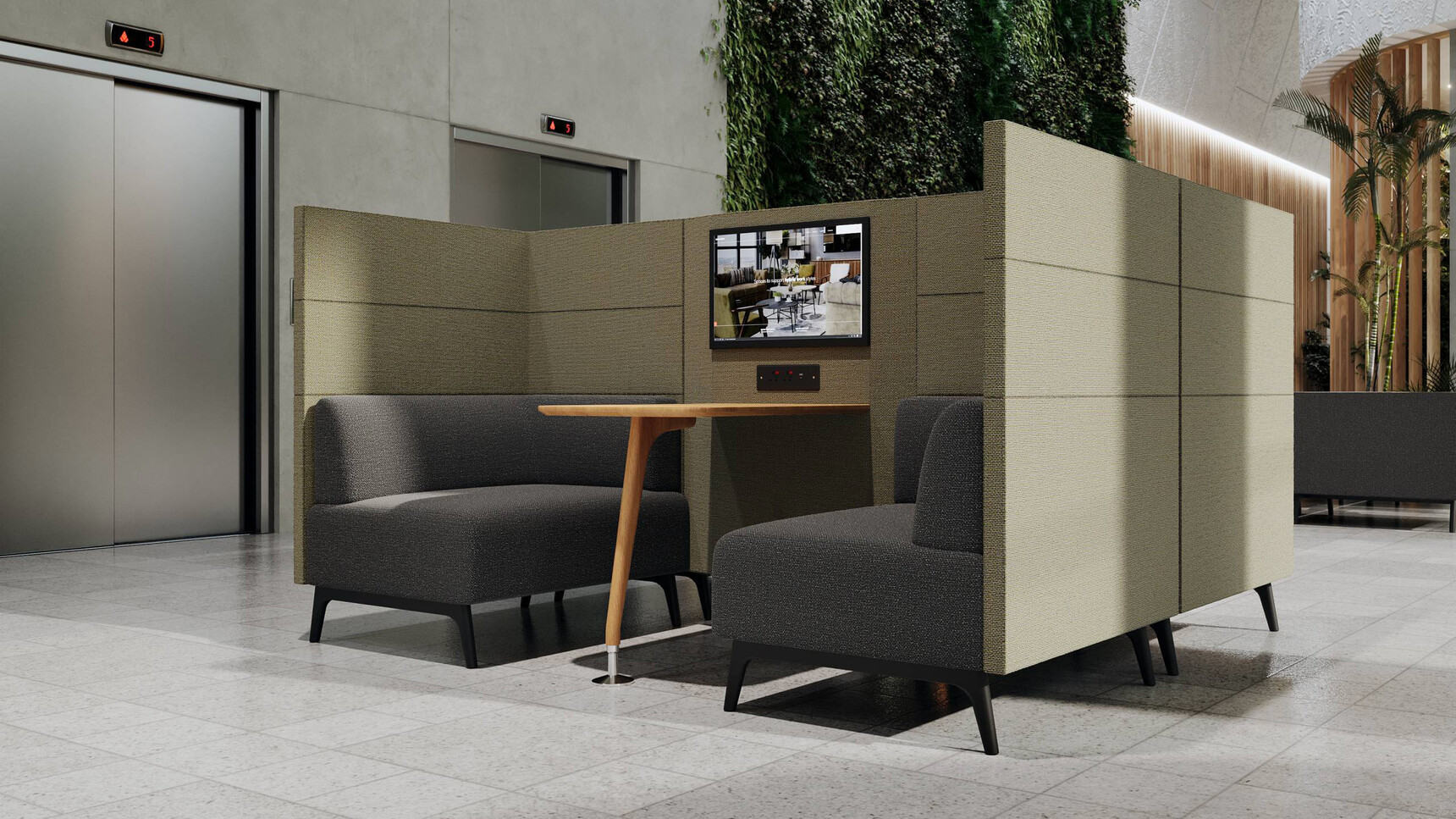 Connection Tryst Open Ended High Back Media Booths In Office Setting