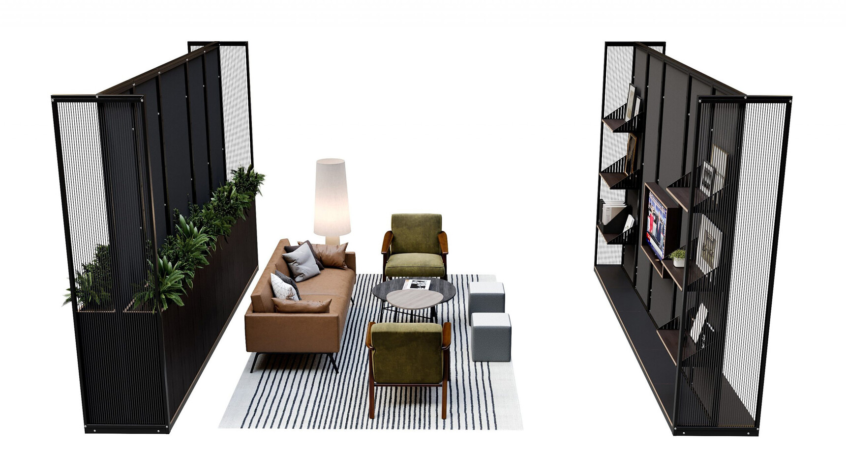 Connection Harp Lounge Space Divider Side Angle On White Background