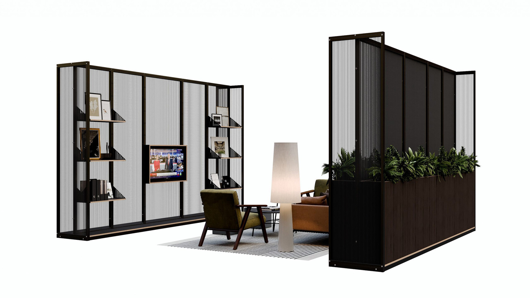 Connection Harp Lounge Space Divider Front Quarter Angle On White Background