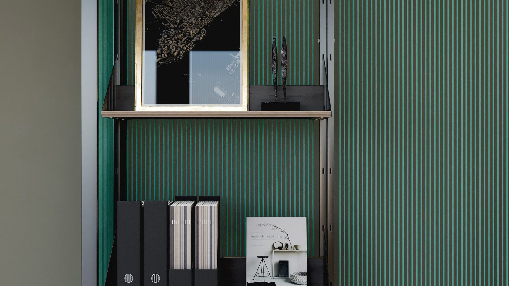 Connection Harp Lounge Space Divider Detail Image Of Shelving Green Cords