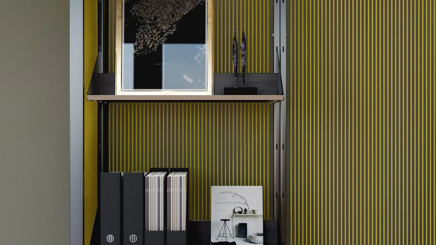 Connection Harp Lounge Space Divider Detail Image Of Shelving Yellow Cords