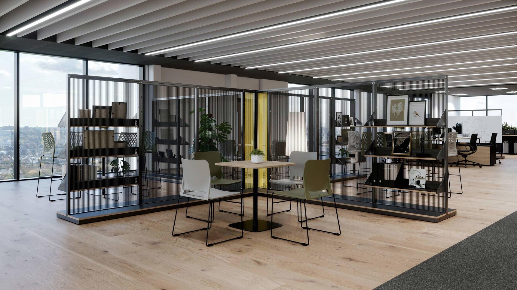 Connection Harp Cross Space Divider In Office Environment