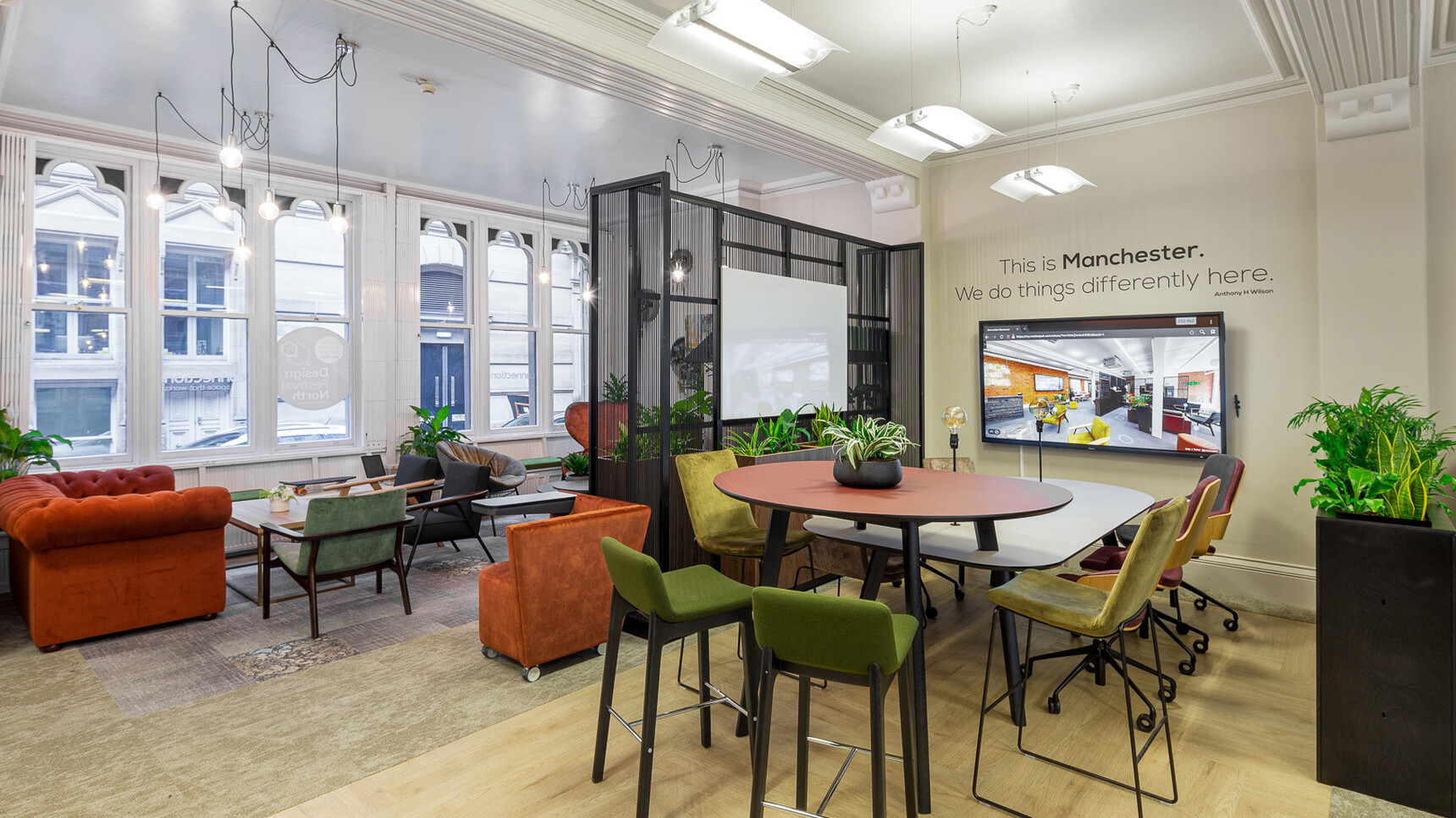 Connection Co. Table Poseur Height Table In Office Setting