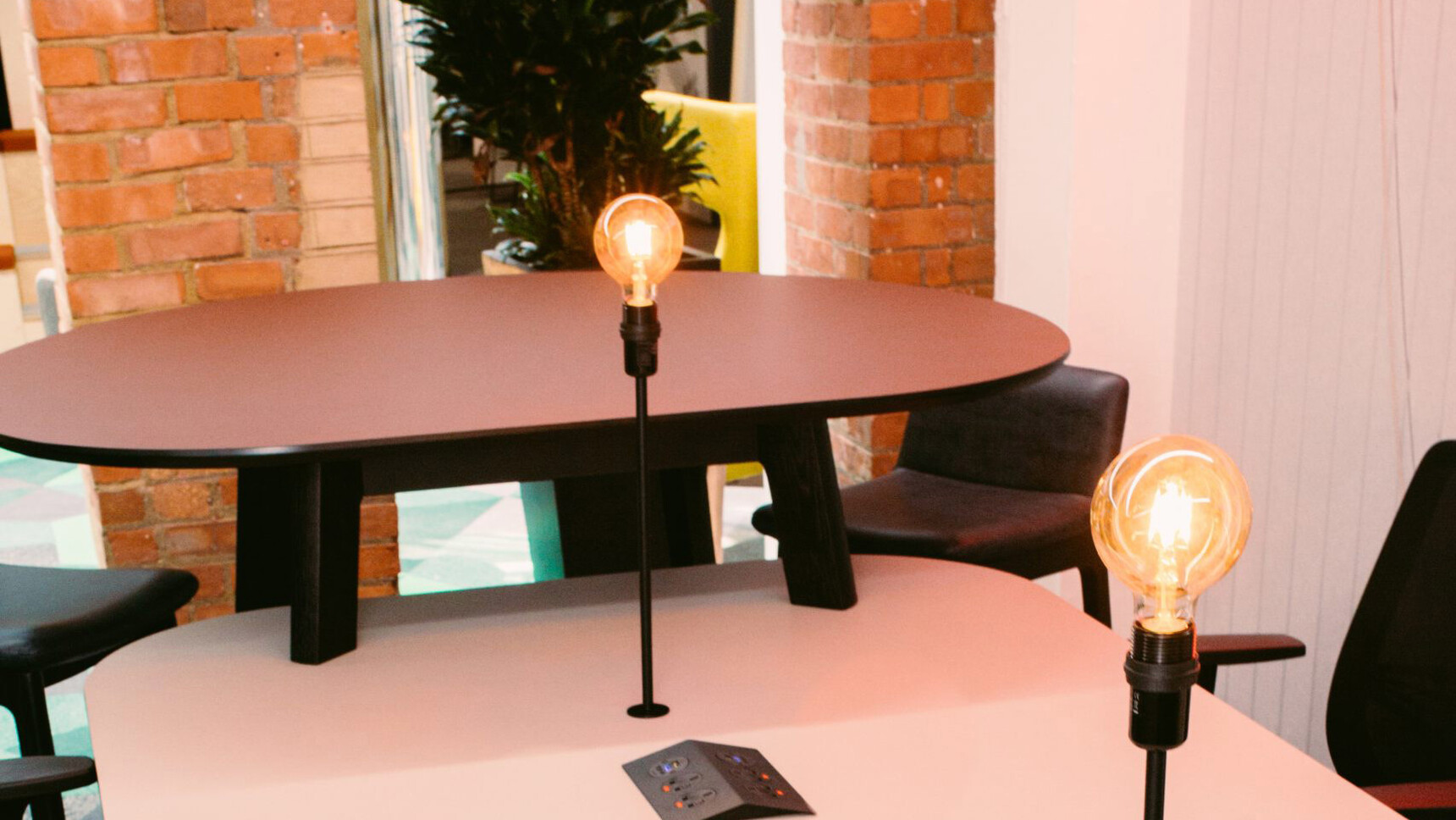 Connection Co. Table Poseur Height Table White Top With Power Detail Image