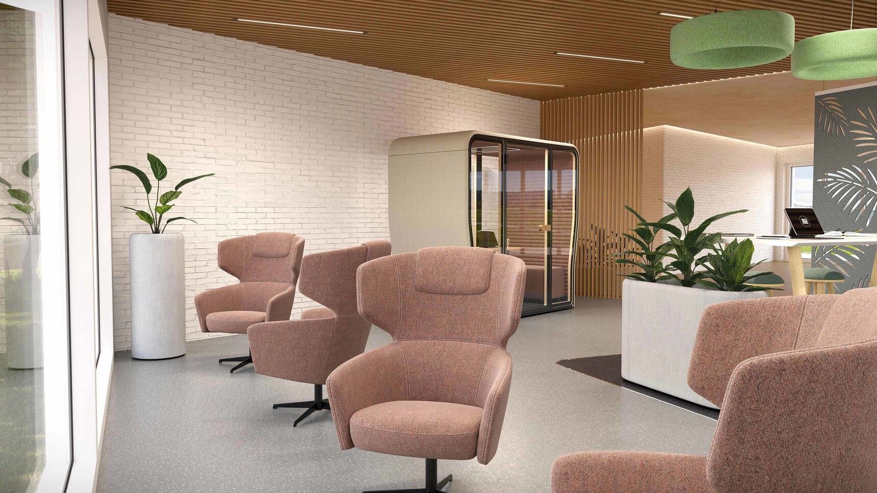 Buzzi Space BuzziK Acoustic Lounge Chair With Ottomans In Office Setting