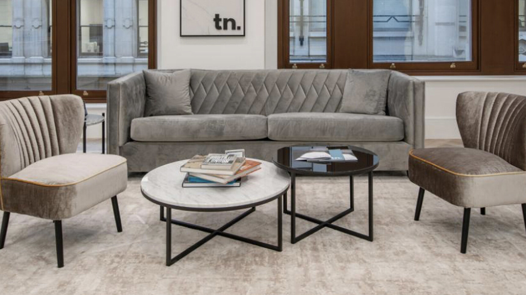 OB&B Criss Cross Slim Tables In Lounge Setting