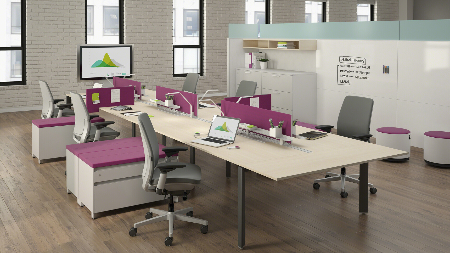 Steelcase Frameone Goalpost Leg Bench Desk Wood Black Leg Finish Extension Six Steelcase Office Chairs Dark Grey Upholstery Grey Frame Base At Desk