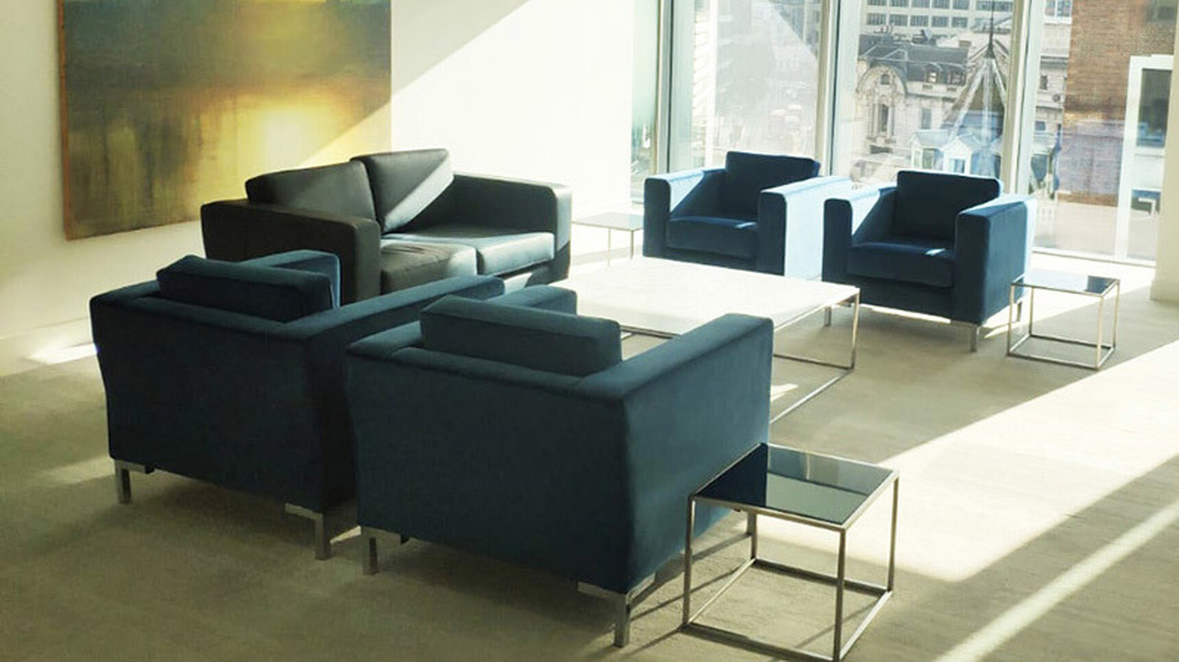 OB&B Havannah Lounge Chairs Blue Upholstery In Office Environment