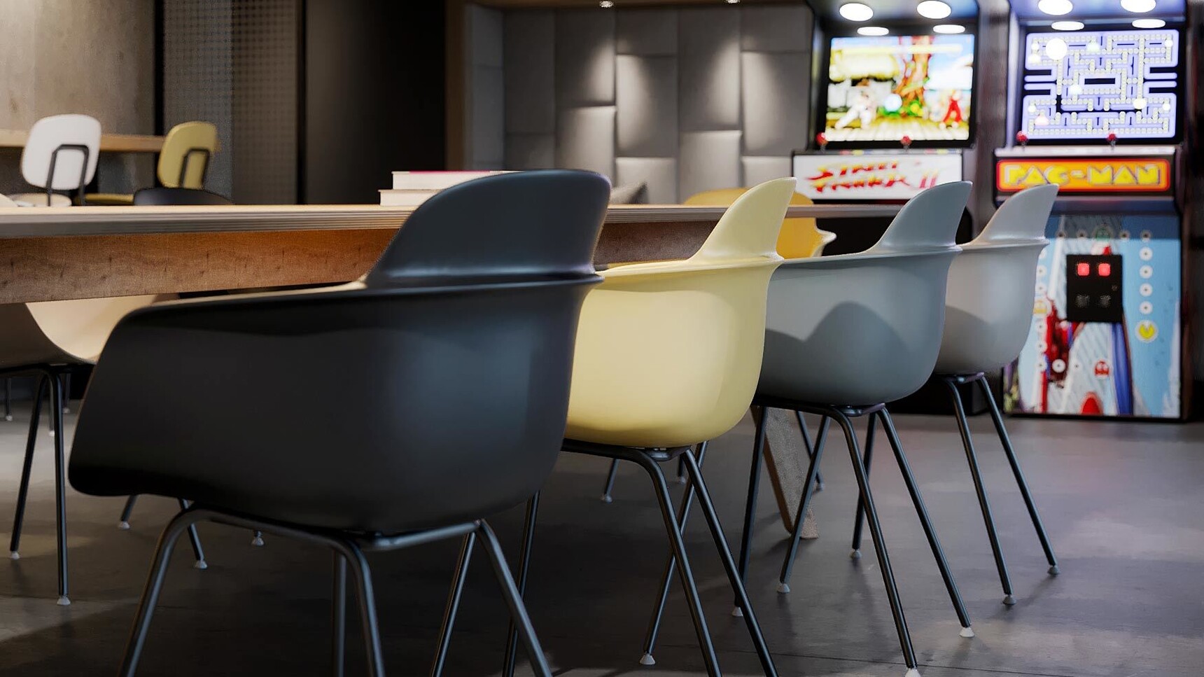 Connection Luna Work Café Chairs With Four Leg Bases In Situ Image