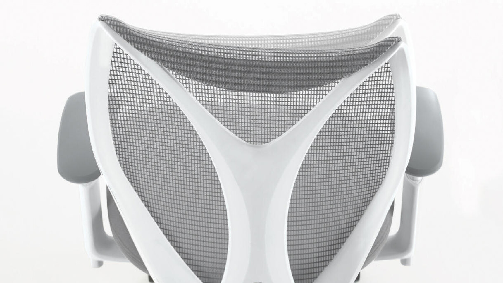 Okamura Sabrina Office Chair With Light Grey Cushion And Backrest White Frame With Additional Lumbar Support And White Grey 4-D Adjustable Arms Detail Image