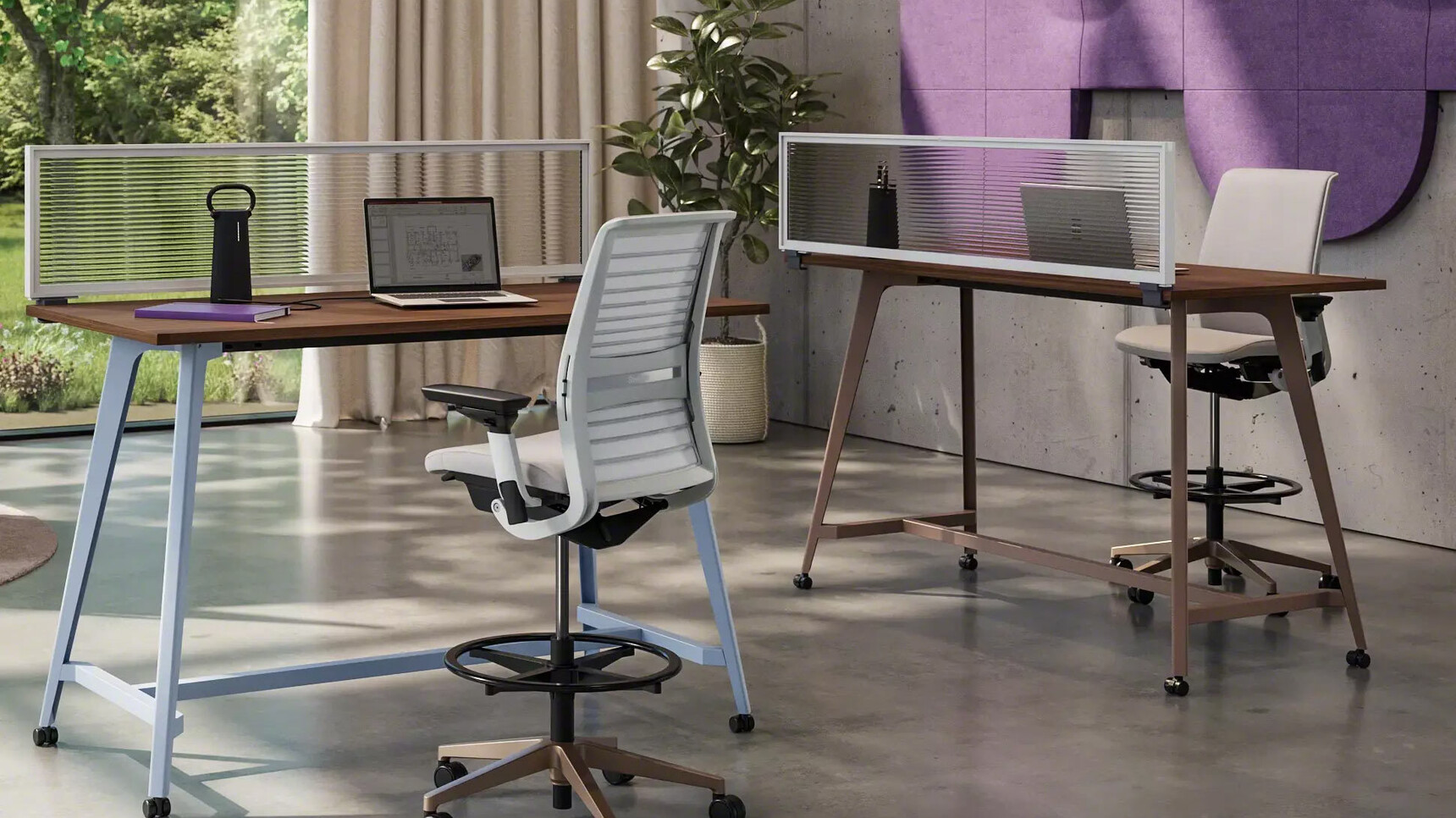 Two Steelcase Think V2 Quilted Draughtsman Office Chairs With Lux Bases Family Image