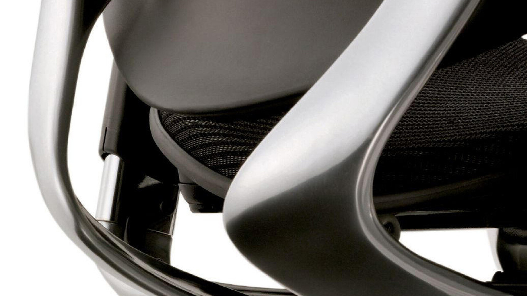 Okamura Contessa II Mesh Seat & Back Office Chair Showing Rear Backrest And Additional Lumbar Support And Polished Aluminium Frame Finish Detail Image