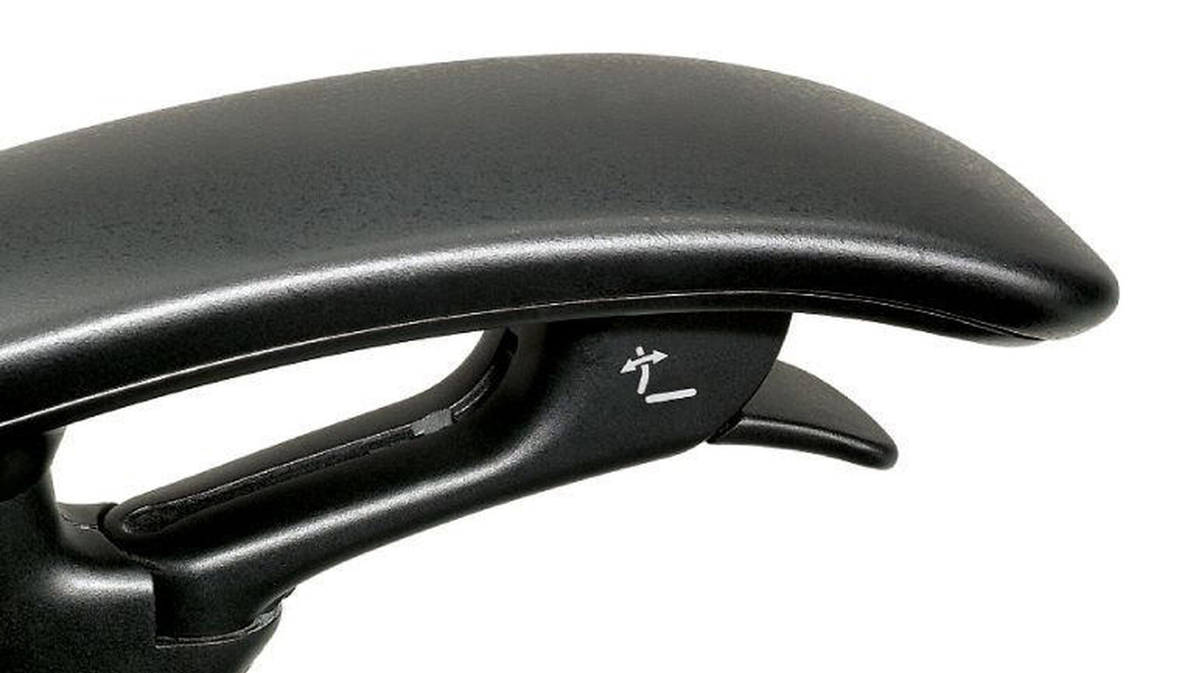 Okamura Contessa II Mesh Seat & Back Office Chair Showing 4-D Adjustable Arms In Black Finish Detail Image White Background