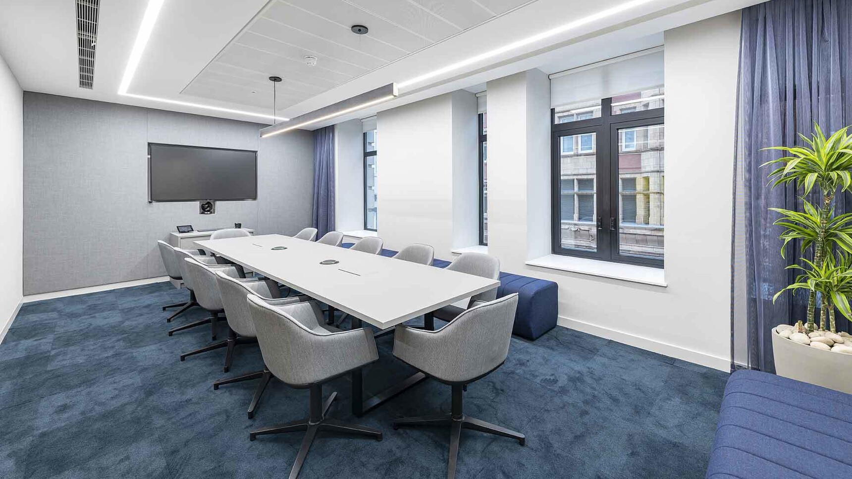 Workbench Loop Rectangular Conference Table Laminate White Black Legs In Office Setting