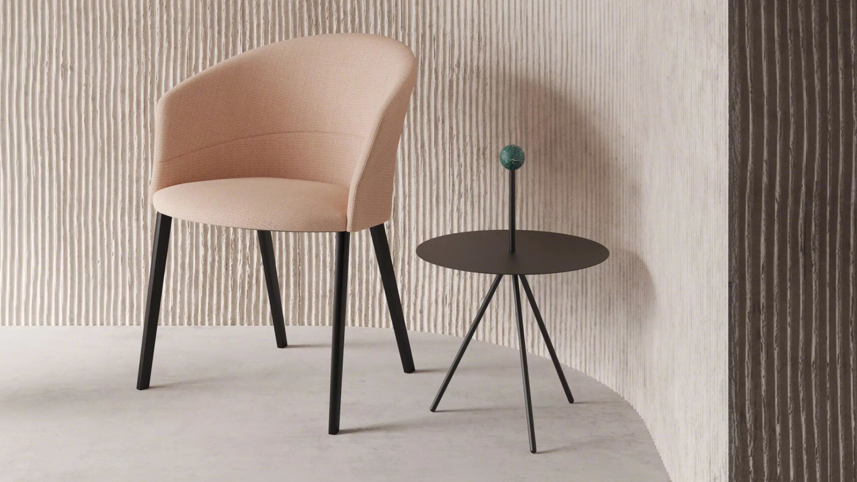 Viccarbe Trino Low Table With Marble Sphere In Office Setting