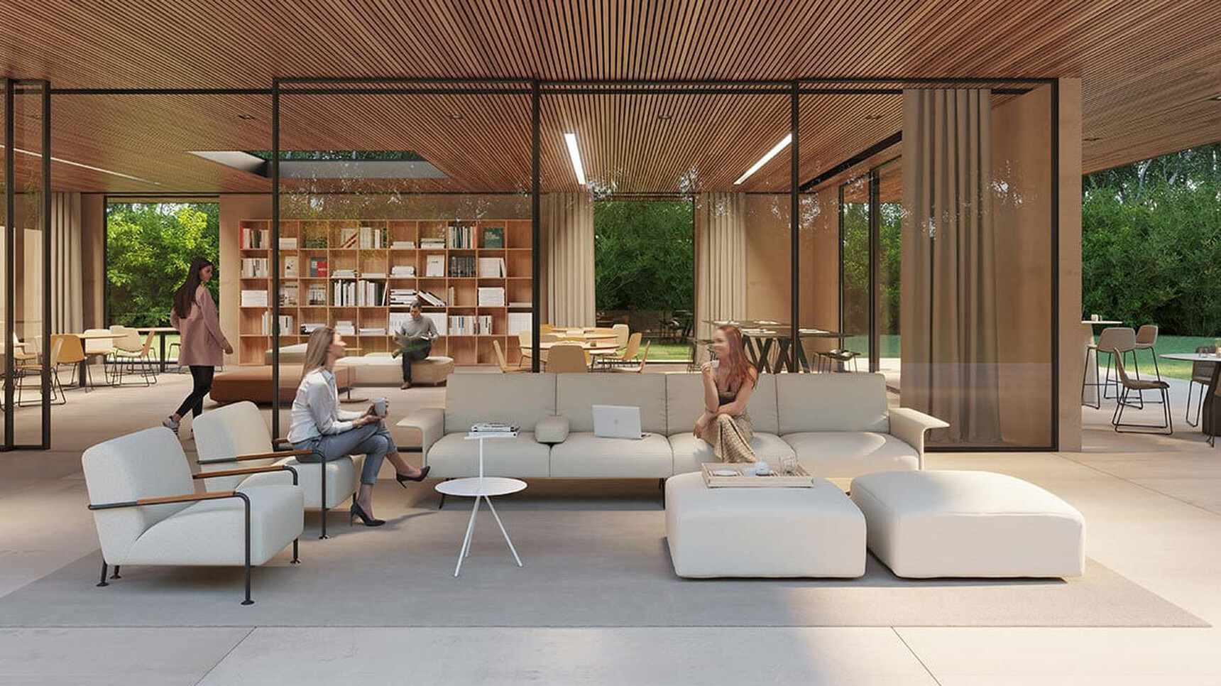 Viccarbe Trino Low Table With T Top In Office Environment