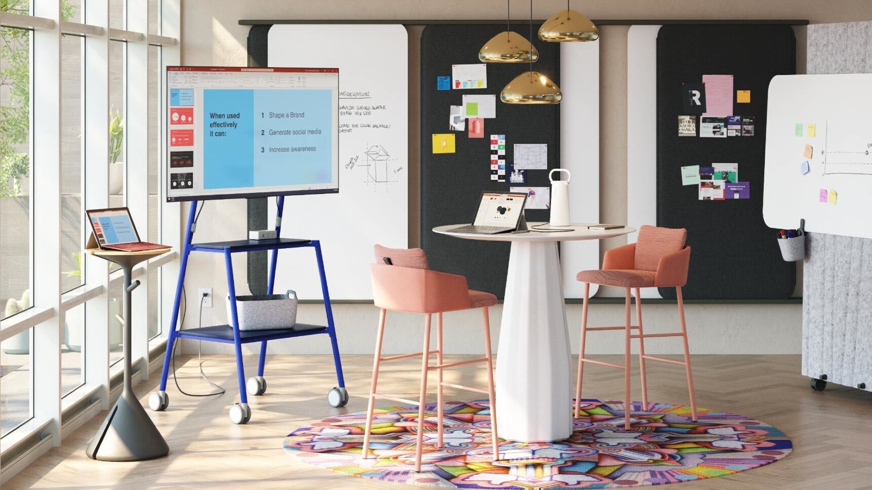 Viccarbe Burin Circular Poseur Height Tables In Office Setting