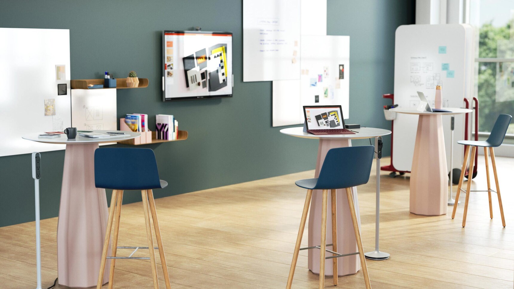 Viccarbe Burin Circular Poseur Height Tables In Office Environment