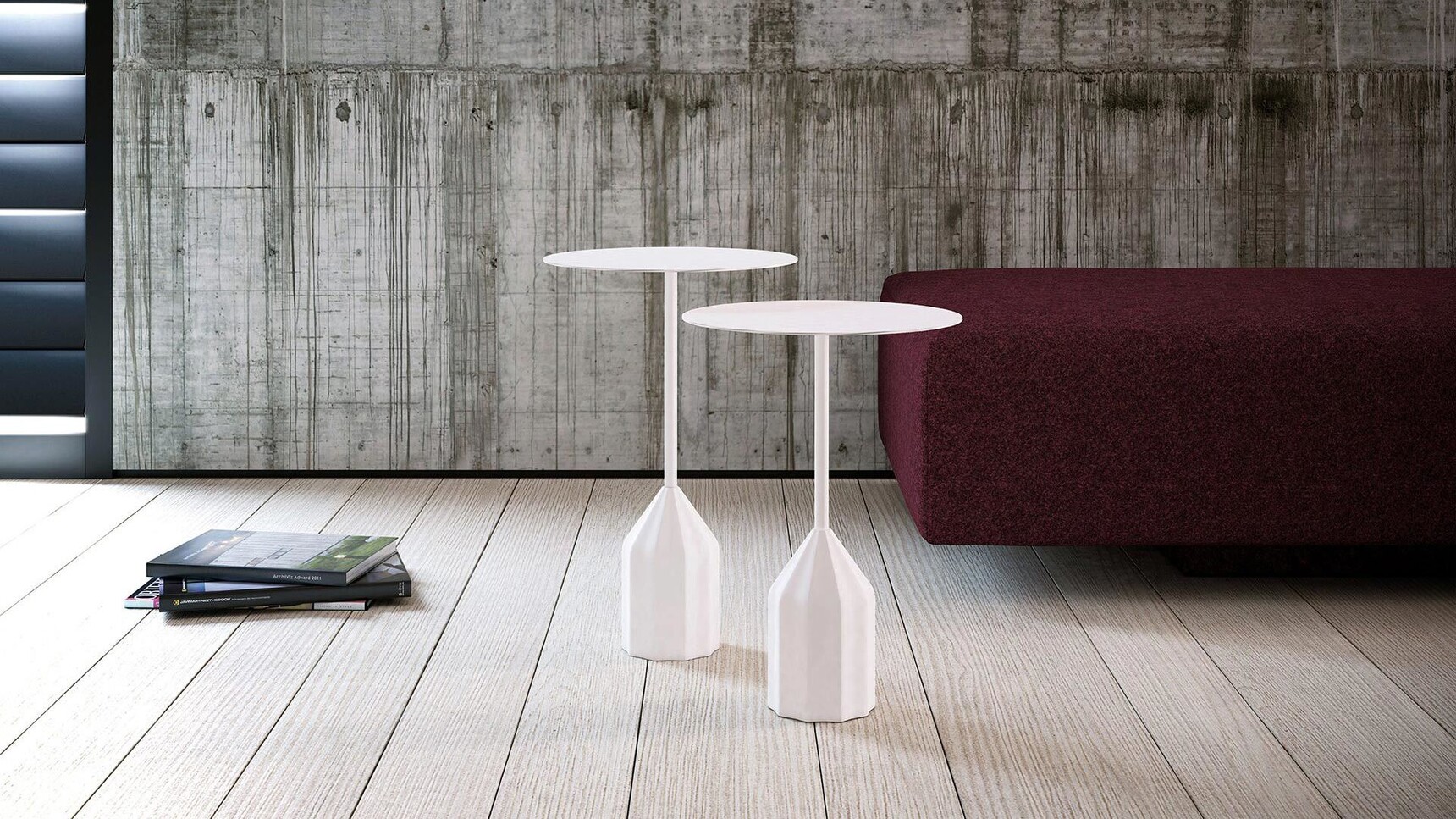 Viccarbe Burin Circular Mini Side Tables White Finish Family Image