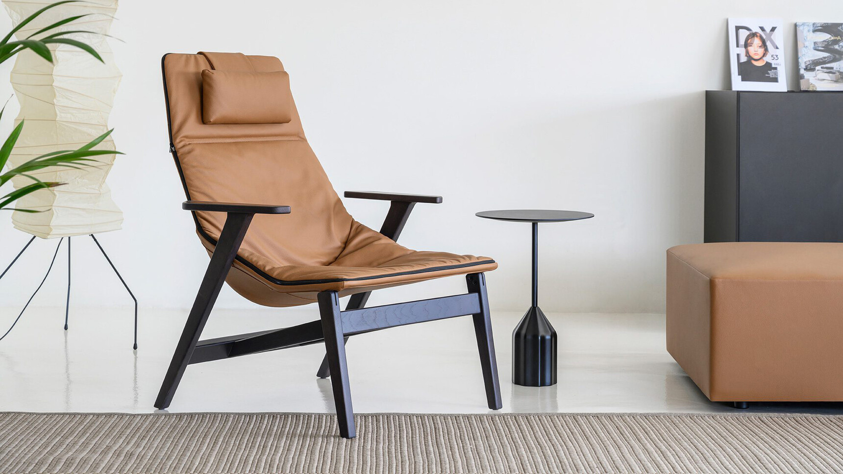 Viccarbe Burin Circular Mini Side Table Black Finish With Chair Family Image