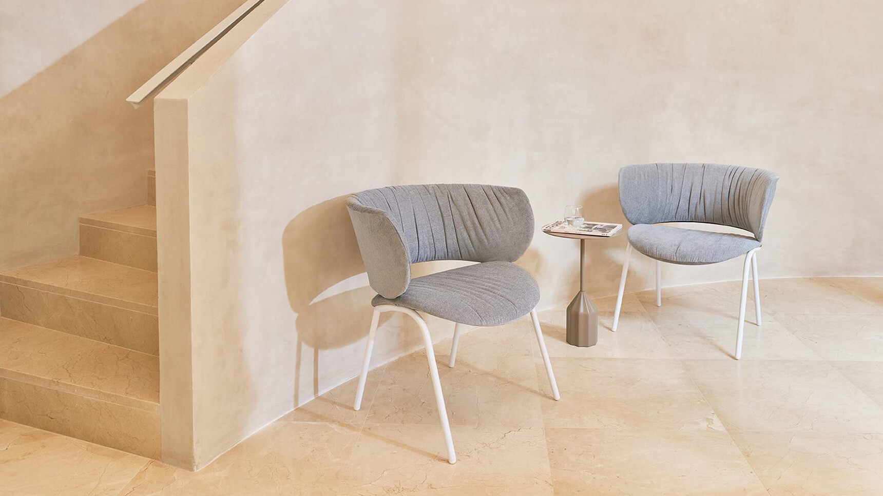 Viccarbe Burin Circular Mini Side Table With Chairs In Lounge Setting