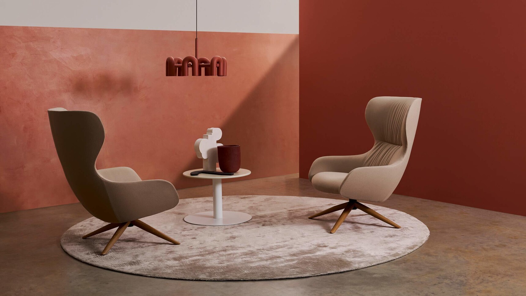 Boss Design Amelia Wingback Plush Lounge Chairs With Oak Four Star Bases Family Image