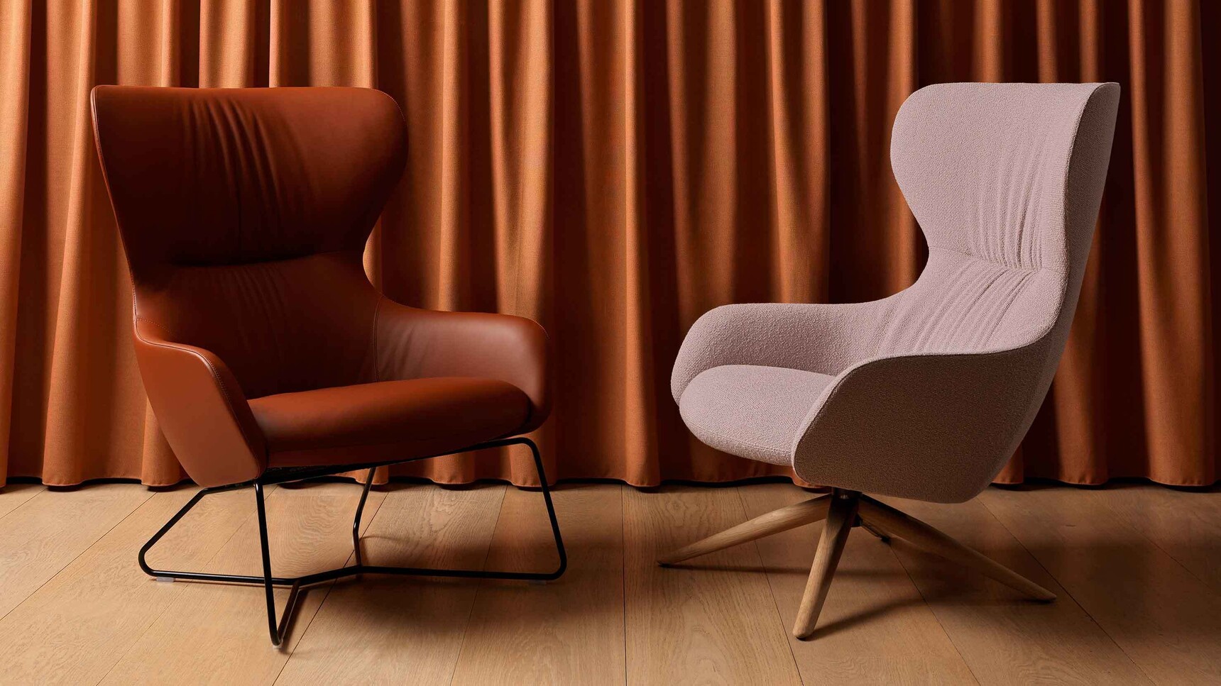 Boss Design Amelia Wingback Plush Lounge Chair With Oak Four Star Base With Sled Base Amelia Family Image