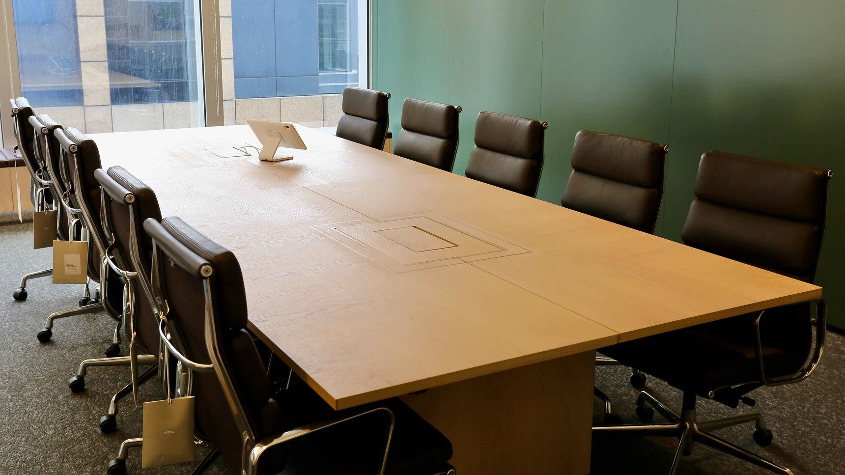 Workbench Slab Rectangular Maple Conference Table In Office Setting