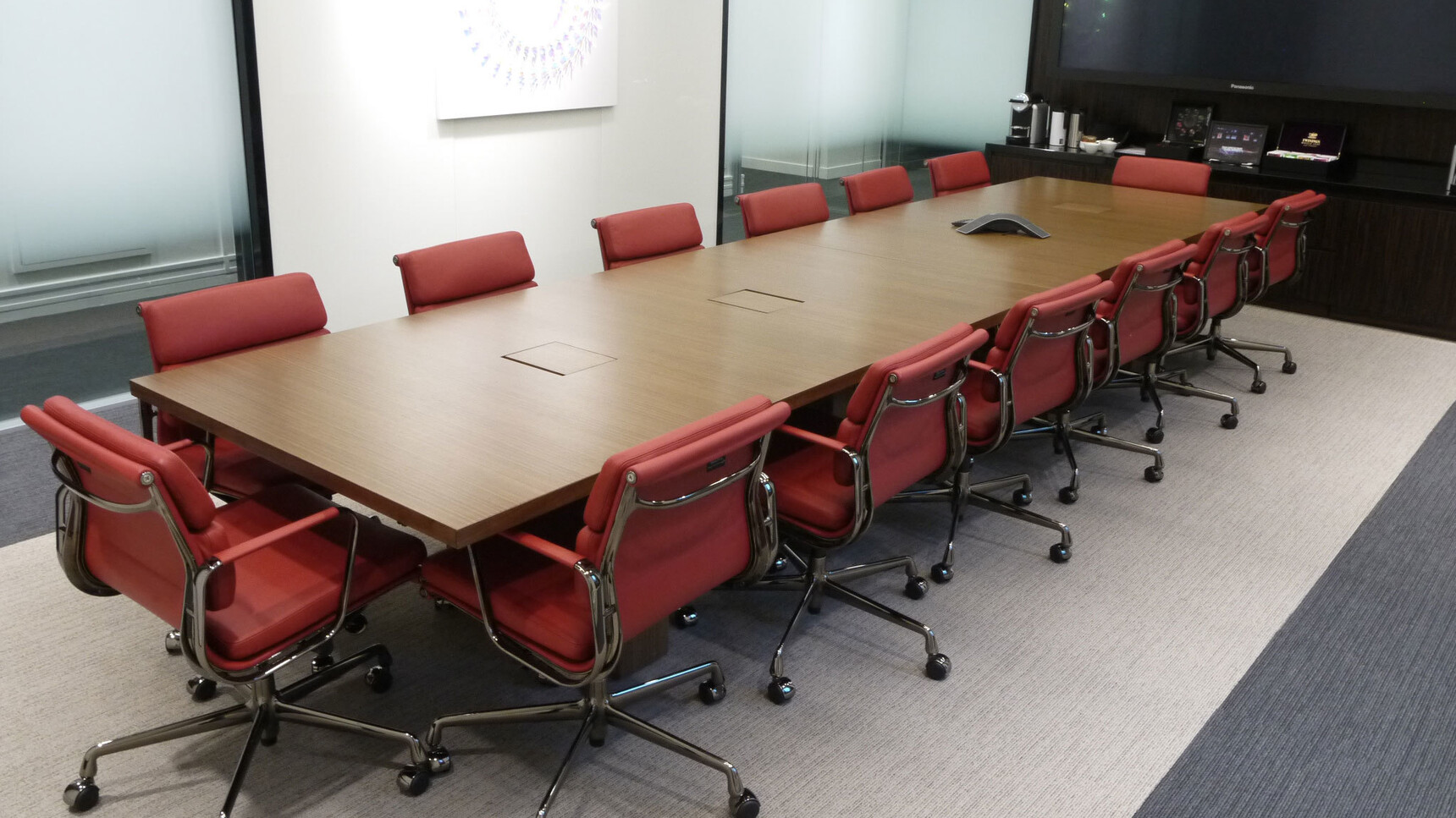 Workbench Slab Rectangular Oak Conference Table In Office Setting
