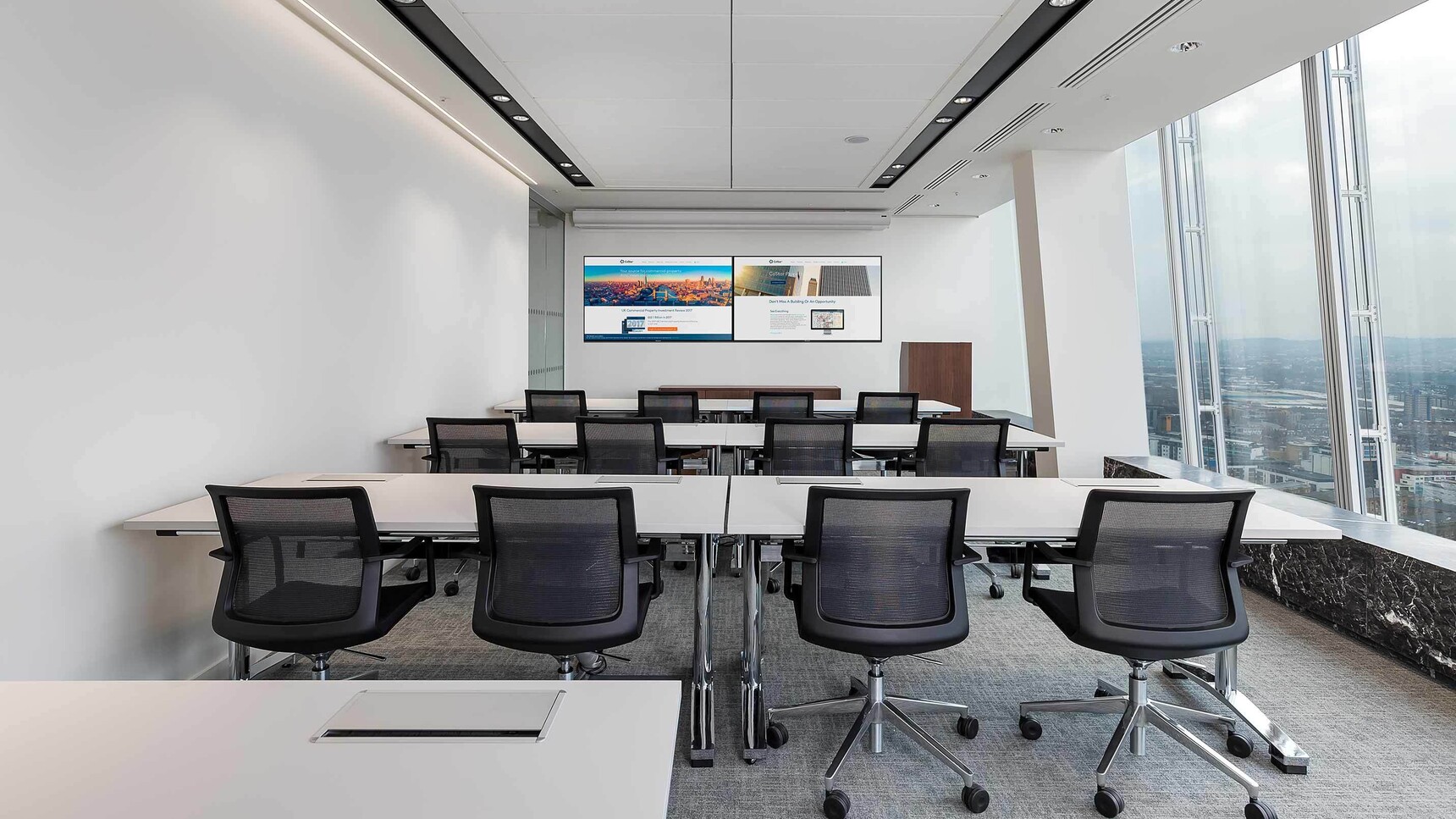 Workbench Air Flip Rectangular Laminate Chrome Table In Office Setting