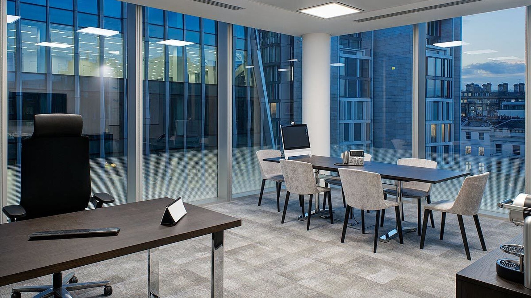 Workbench Air Rectangular Oak Stained Chrome Table In Office Environment