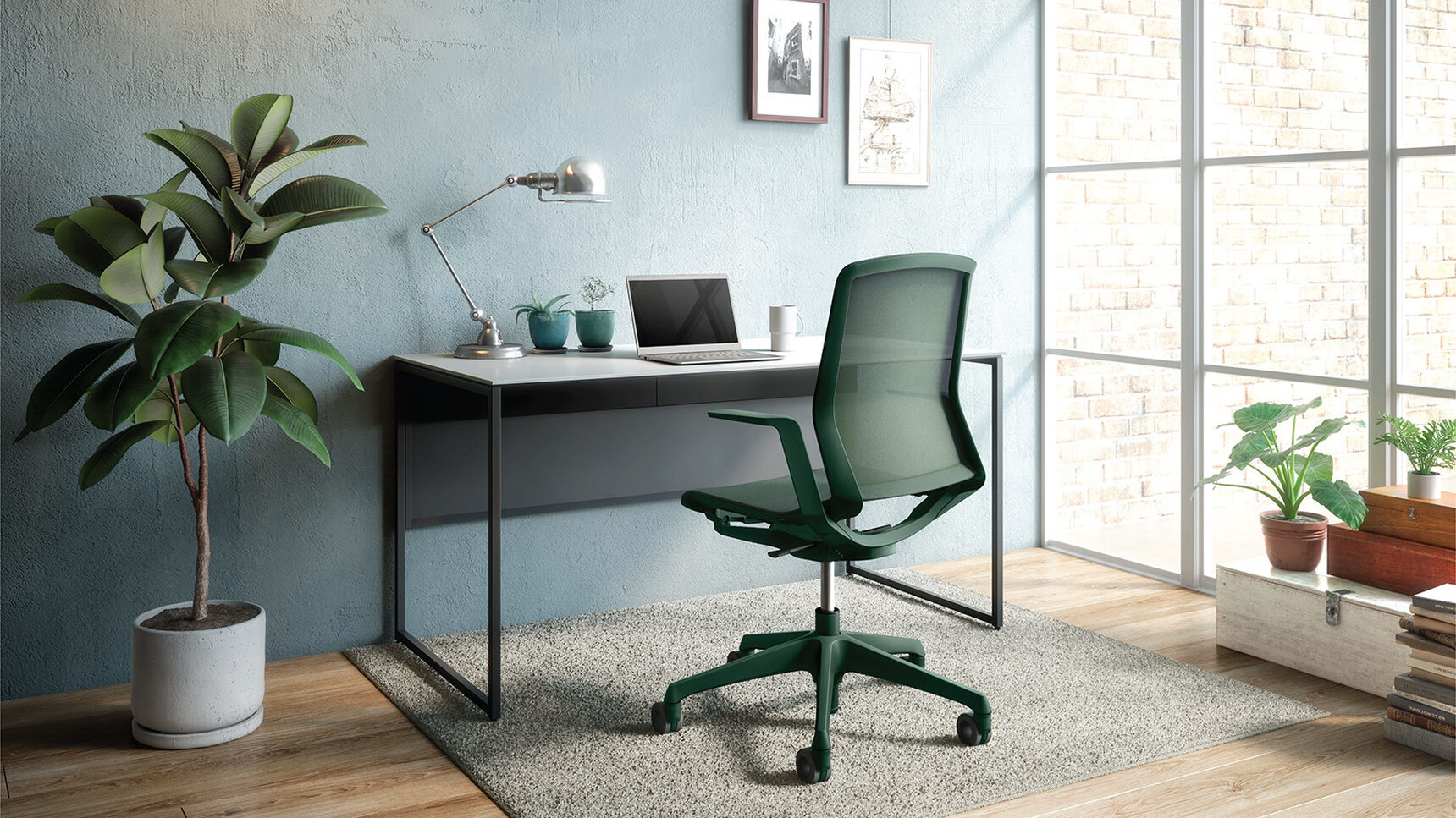 Okamura Cynara Office Chair Dark Green In Office Setting