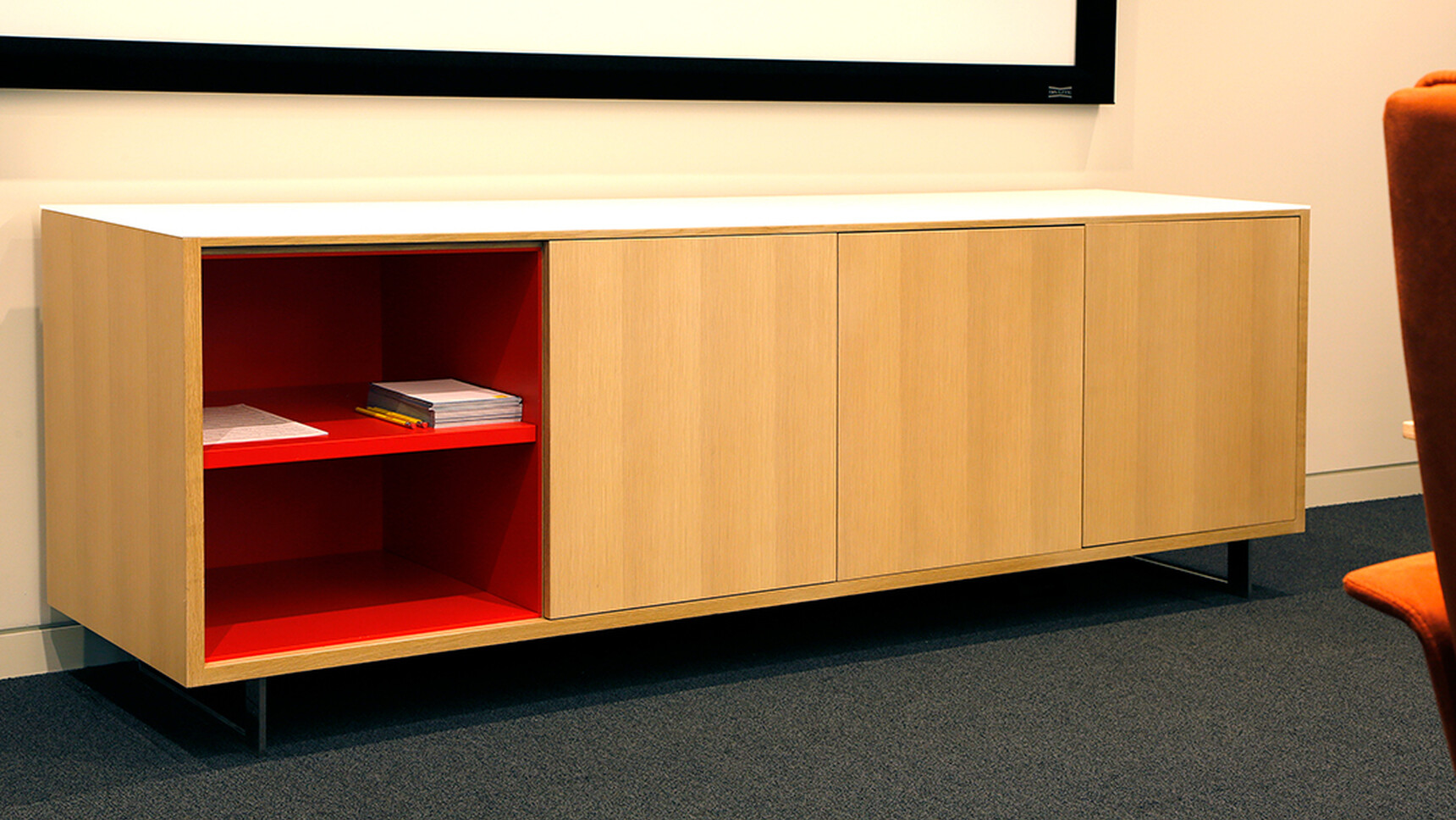Workbench Air Credenza Oak In Office Environment