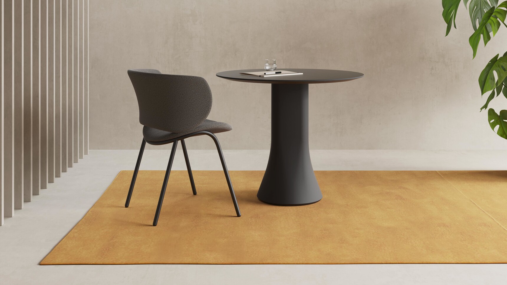 Viccarbe Cambio Circular Meeting Table Black Finish With Chair Family Image