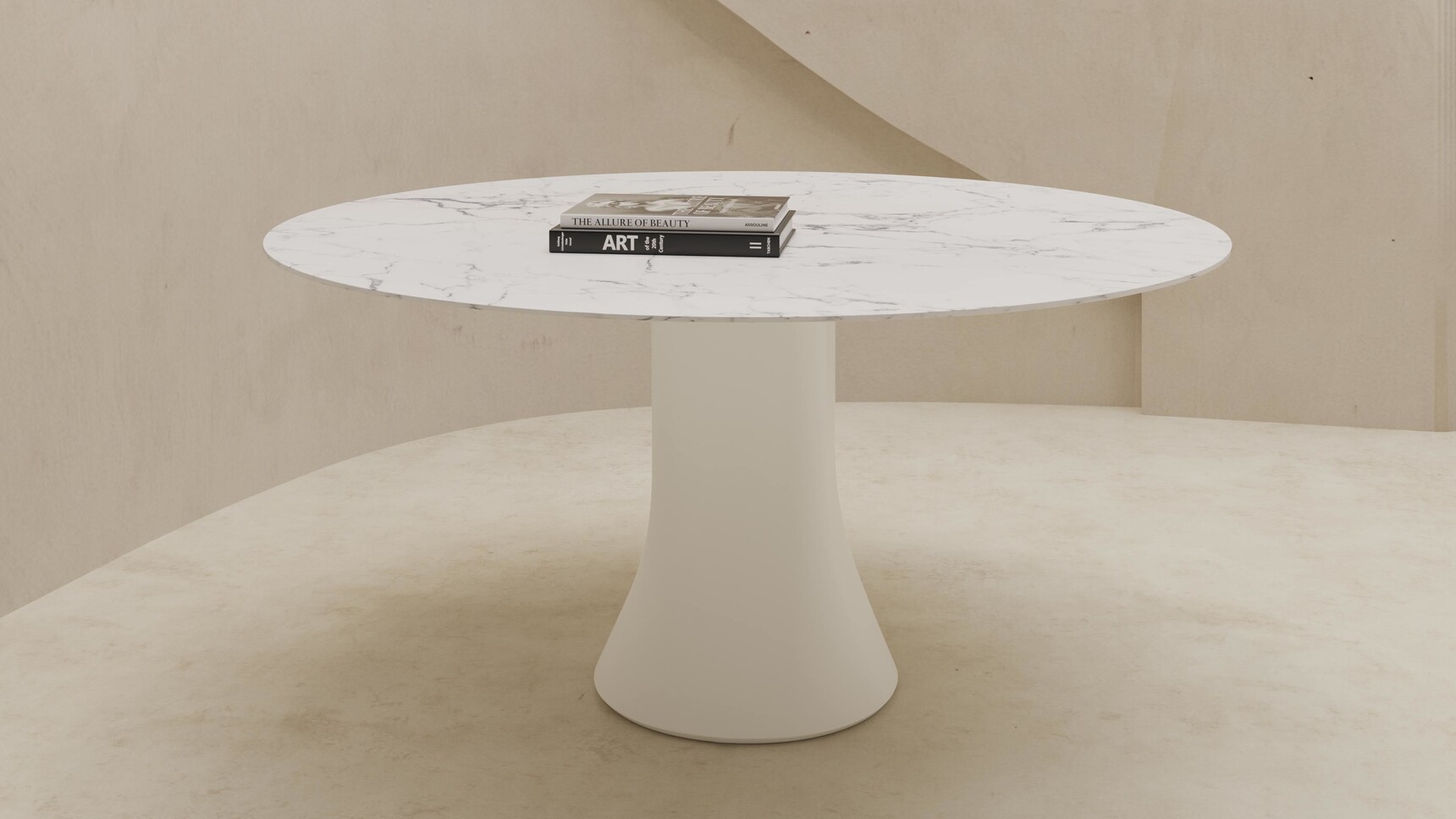 Viccarbe Cambio Circular Meeting Table Marble Top White Base Family Image