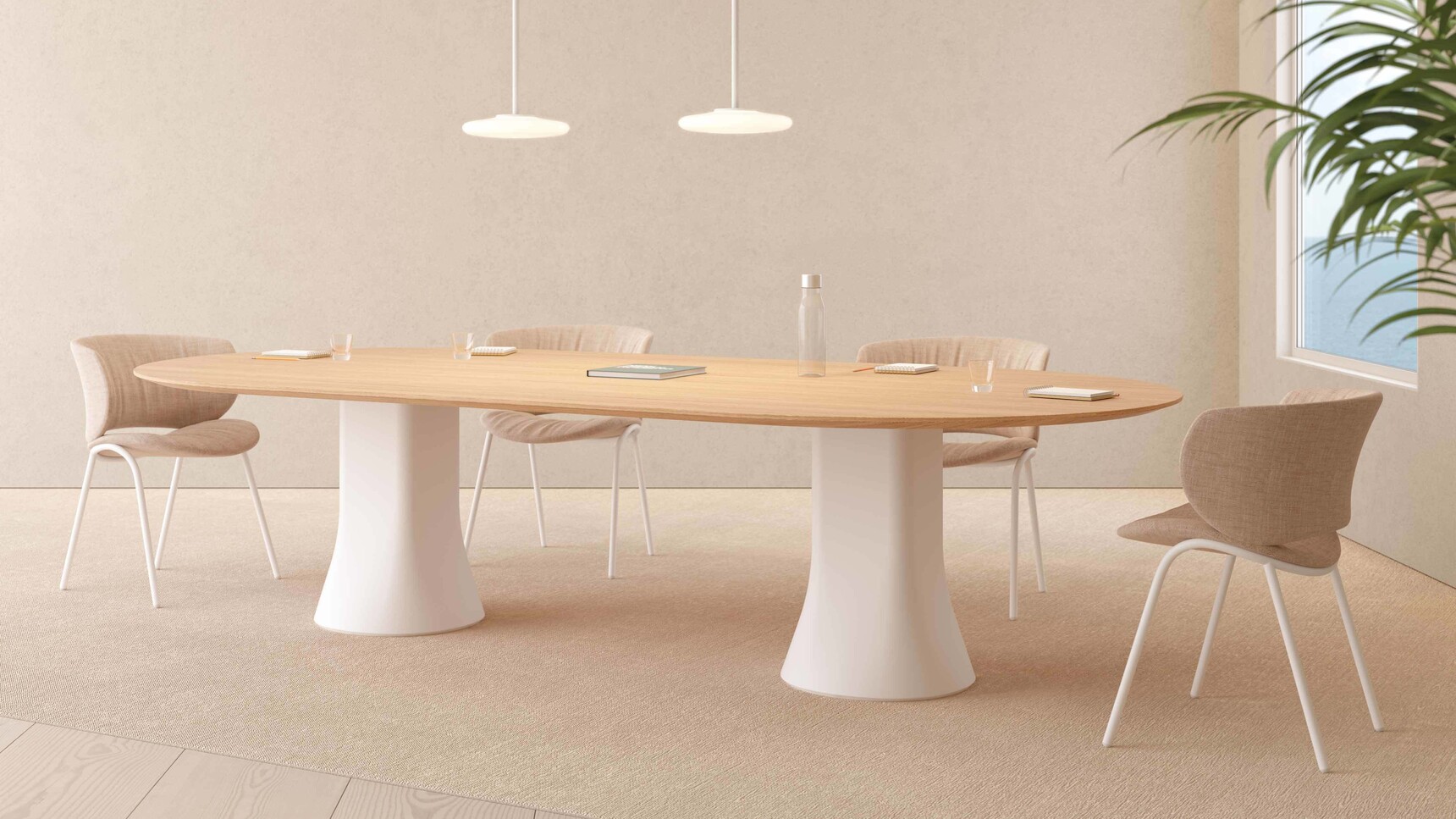 Viccarbe Cambio Meeting Table Wood Top White Base Finish Family Image