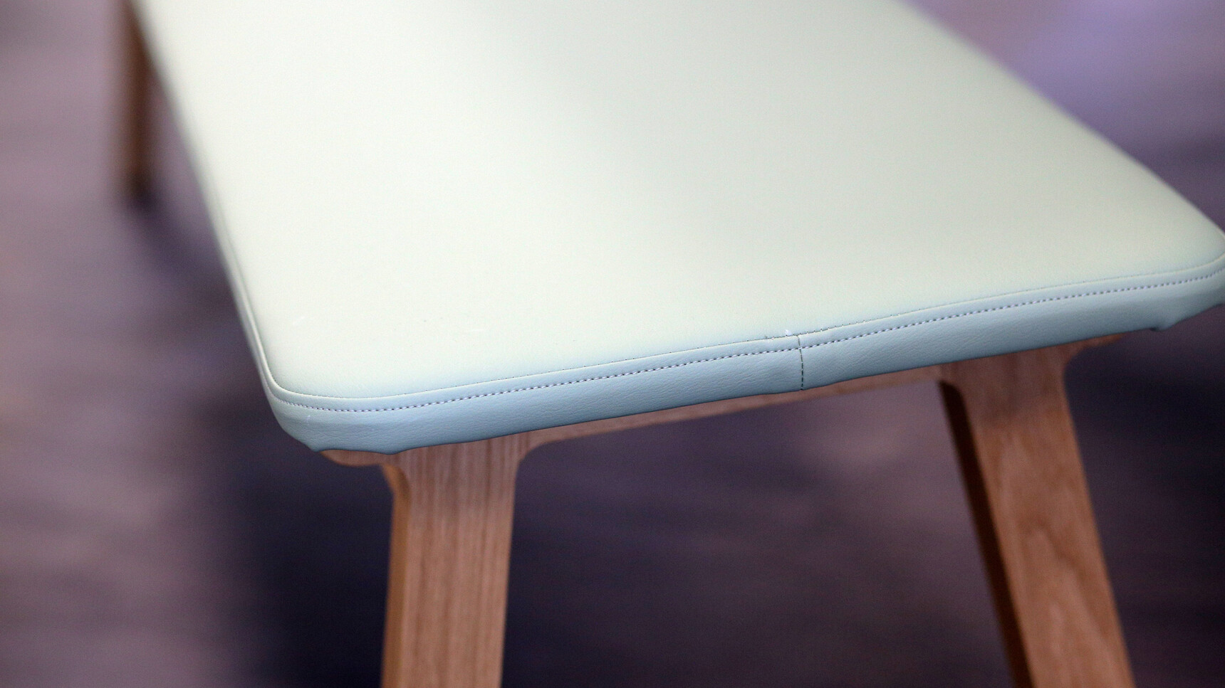Boss Design Agent Bench With Light Green Upholstery And Wood Timber Four Leg Base Detail Image