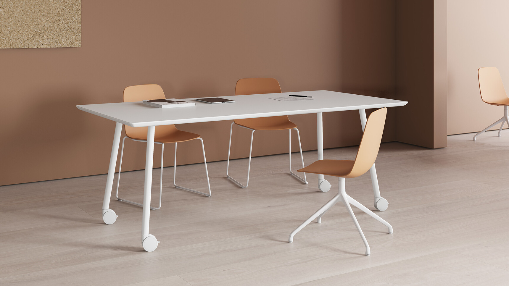 Viccarbe Maarten Rectangular Meeting Table With Castors In Office Setting